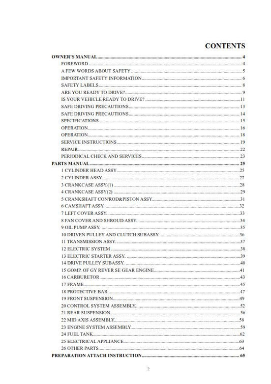 Joyner Go Kart -  JNSZ150DS Owners Parts Manual