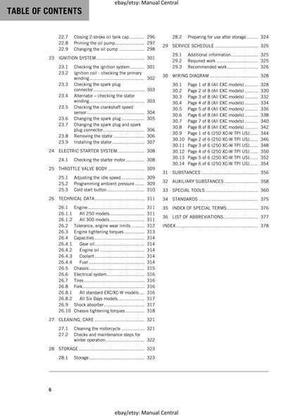 KTM 2018 - 250 300 Exc Six Days Xc-w Tpi - Service Workshop Repair Manual