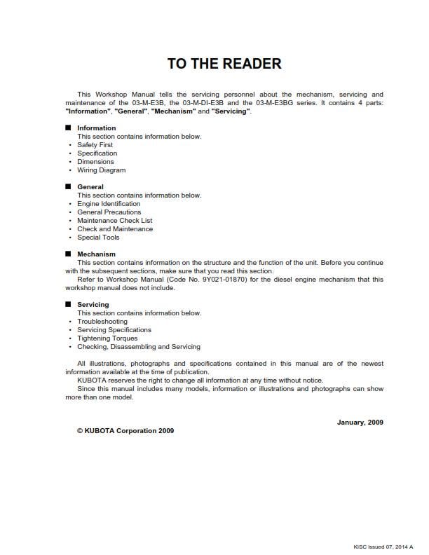 Kubota Diesel Engine - 2014 Edition -  03-M-E3B 03-M-DI-E3B 03-M-E3BG Series - Workshop Service Repair Manual