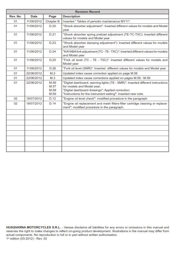 Husqvarna 2011 2012 2013 - Tc Te Txc Smr 449 511 Service Workshop Repair Manual