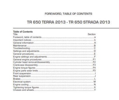 Husqvarna 2013 - TR 650 Terra Strada - Service Workshop Repair Manual