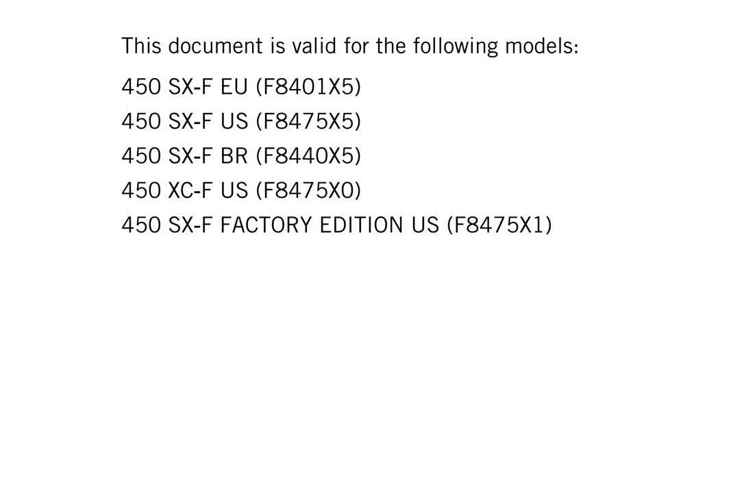 KTM 2024 - 450 Sx-f Xc-f Factory Edition - Service Workshop Repair Manual