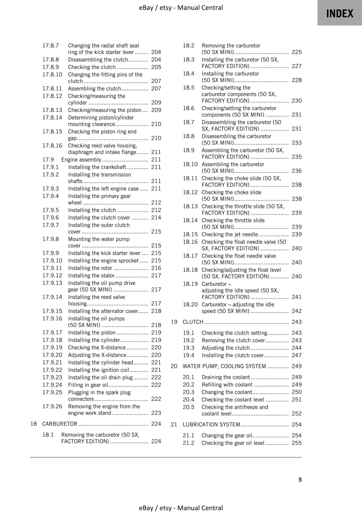 KTM 2021 - 50 SX Mini Factory Edition - Service Workshop Repair Manual
