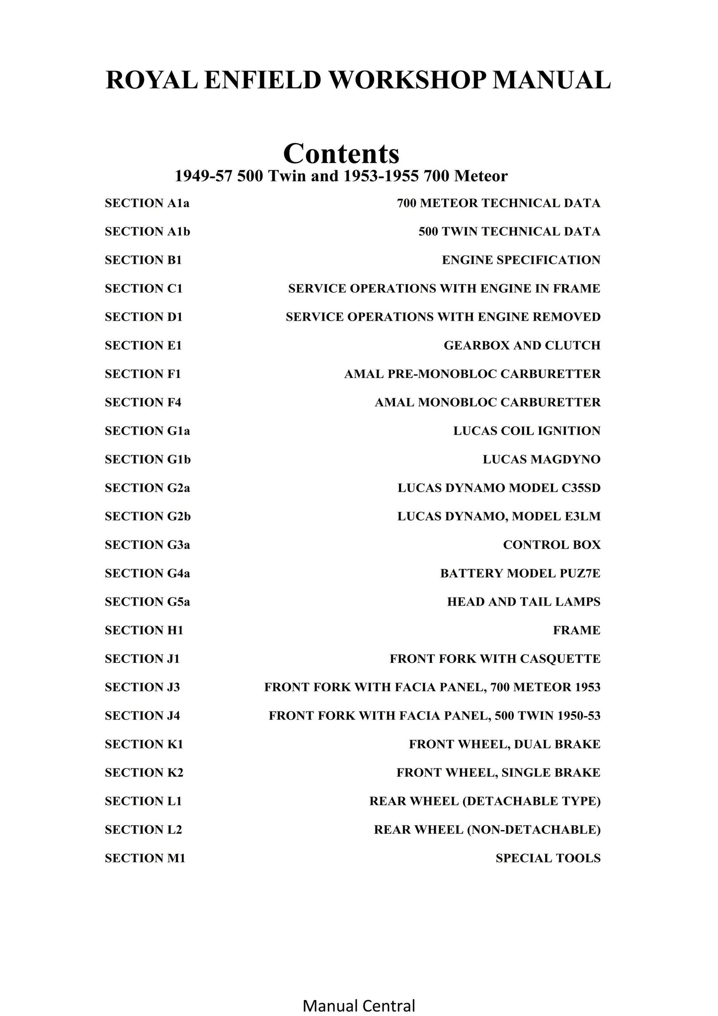 1949 to 1957 Royal Enfield 500 Twin 1949-57, 700 Meteor 1953-55 - Workshop Service Repair Manual