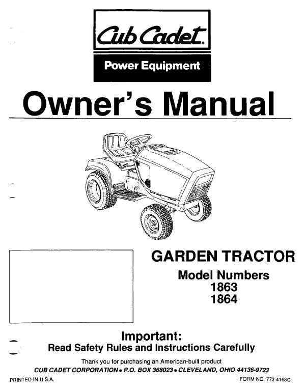 Cub Cadet - 1863 1864 Garden Tractor Owners Manual