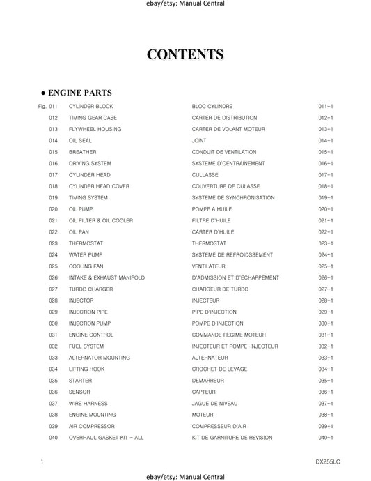 Doosan - Parts Book - DX225LC - Serial number 5001 to 5432