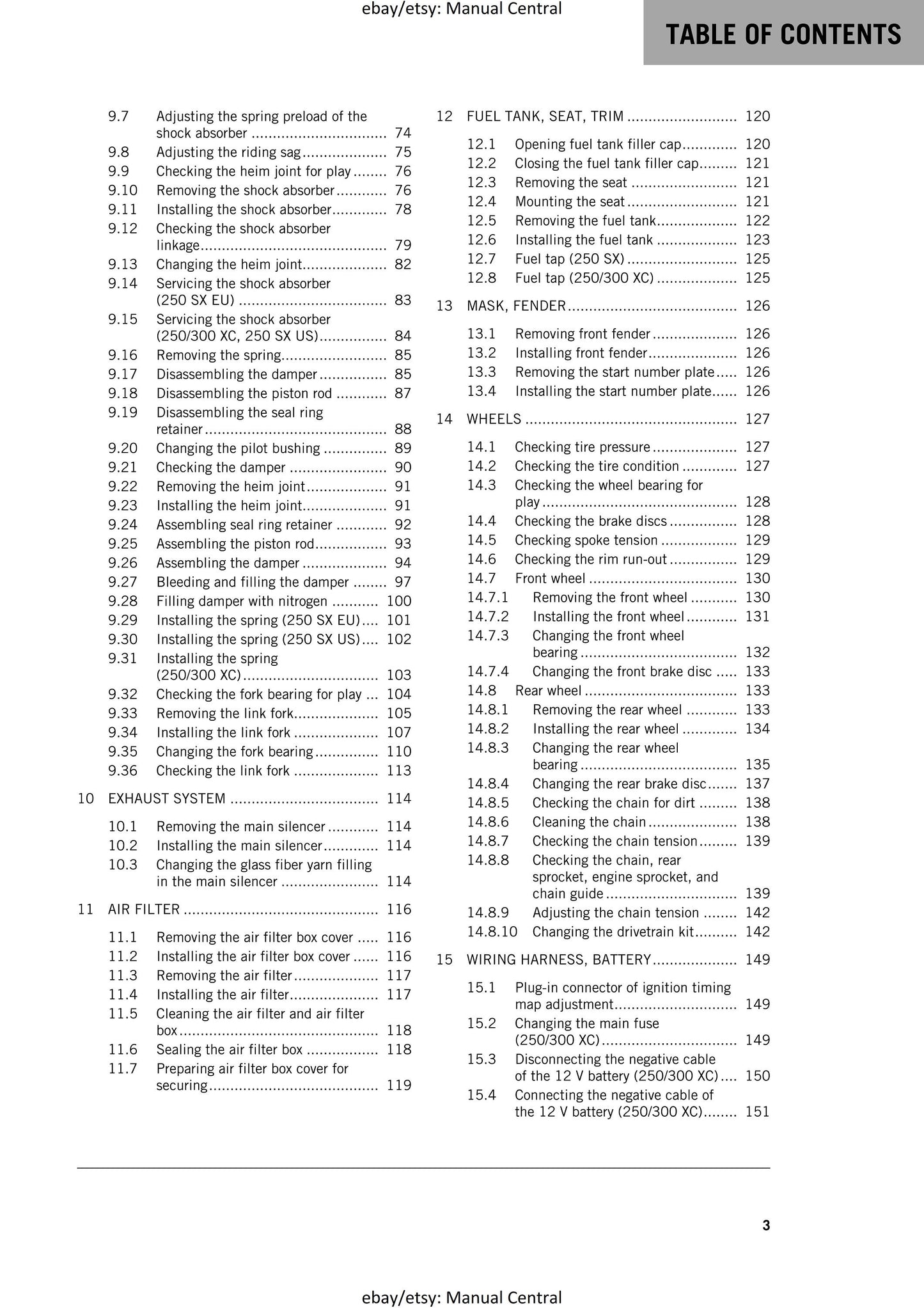 KTM 2017 - 250 300 SX XC - Service Workshop Repair Manual