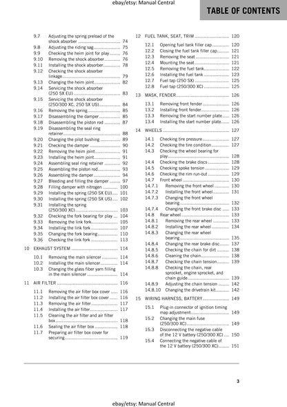 KTM 2017 - 250 300 SX XC - Service Workshop Repair Manual