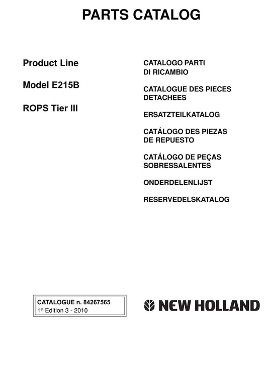 New Holland - E215B Rops Tier III Crawler Excavator - Service Parts Catalogue Manual