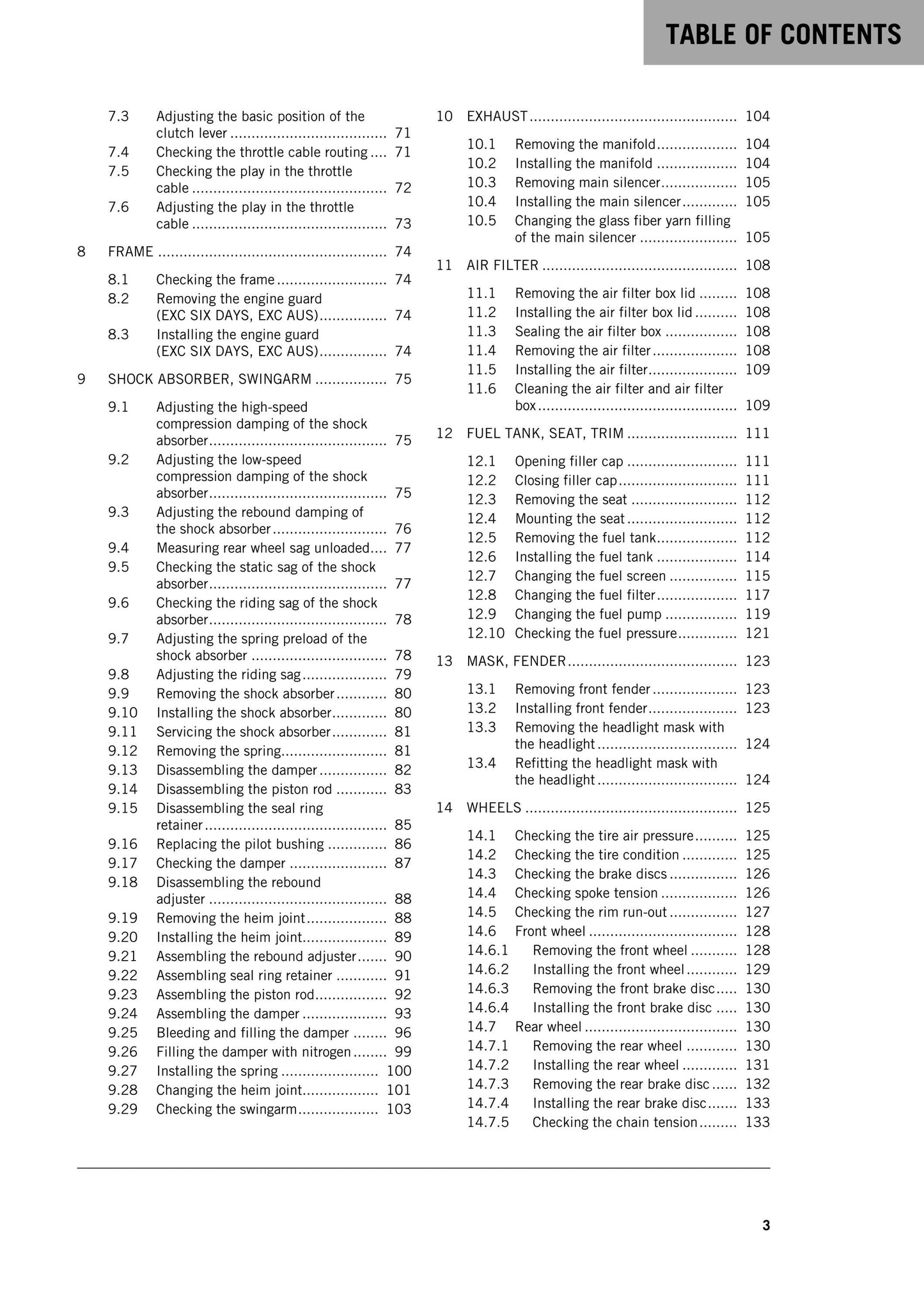 KTM 2014 - 450 500 Exc Six Days Xc-w - Service Workshop Repair Manual