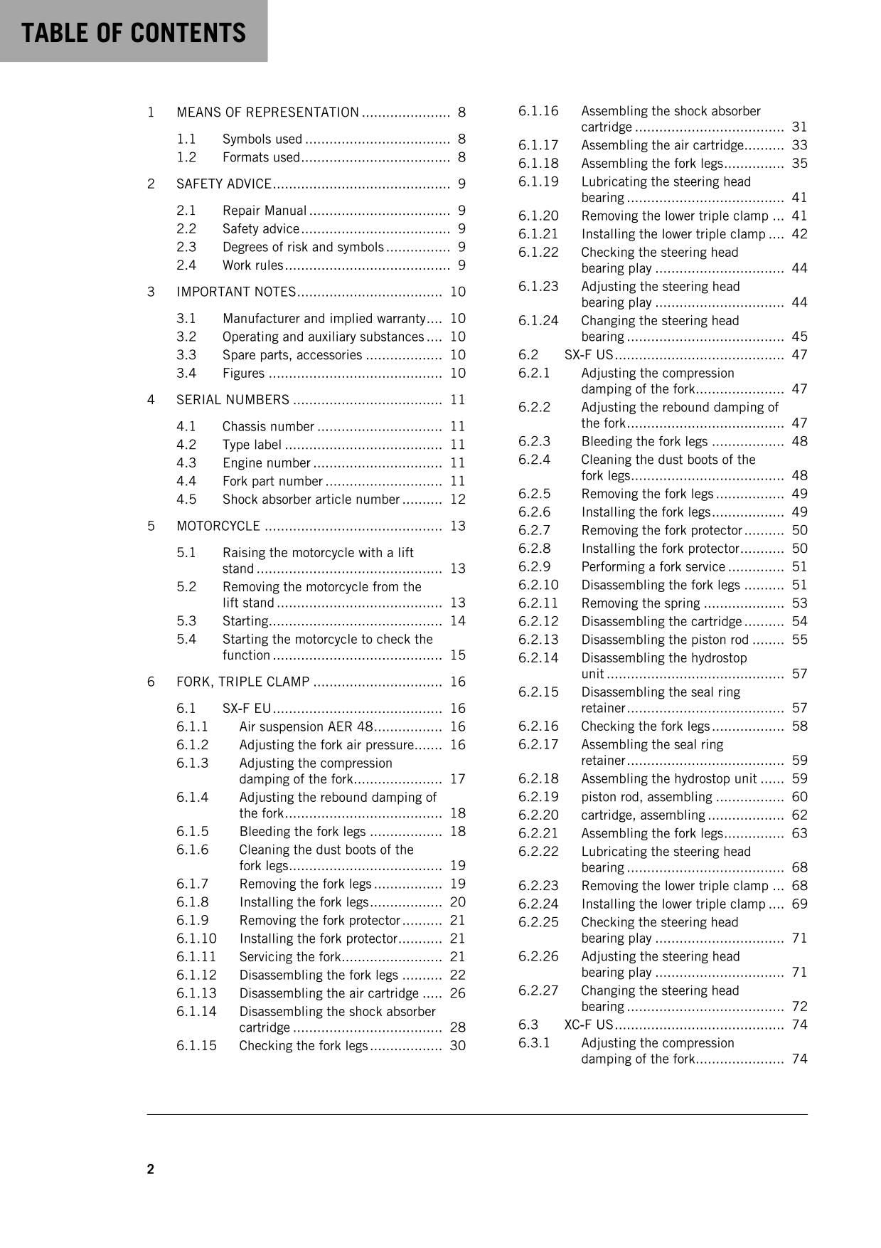 KTM 2016 - 250 SX-F XC-F - Service Workshop Repair Manual