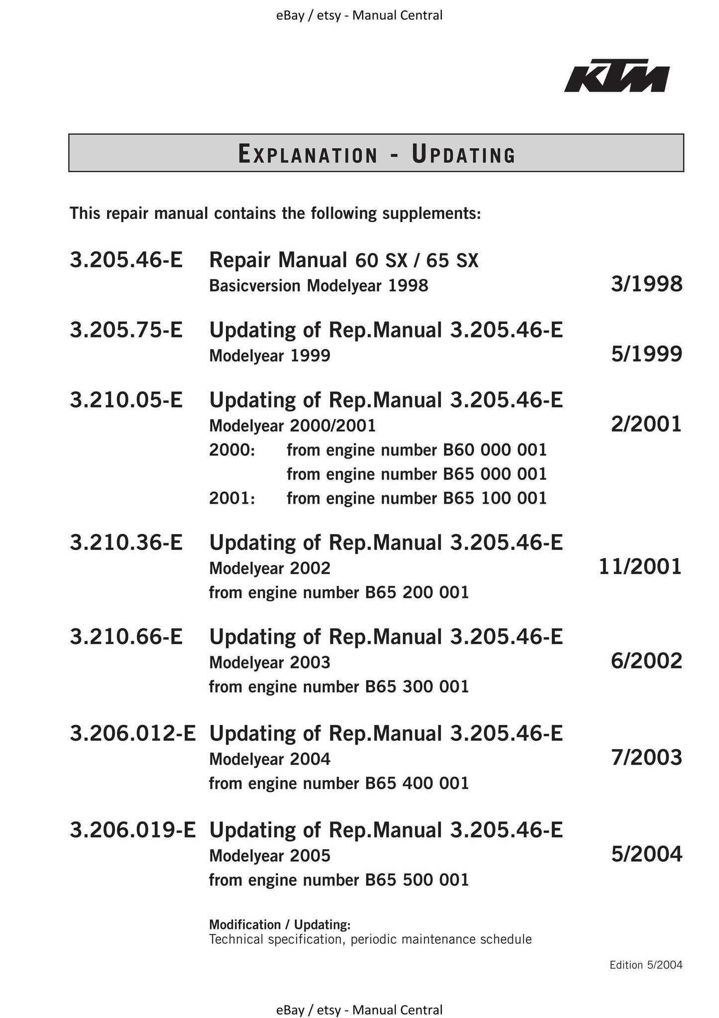 KTM 1998 to 2005 - 60 65 SX - Engine Service Workshop Repair Manual