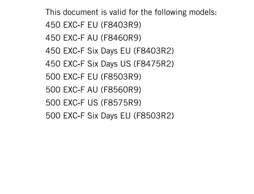 KTM 2018 - 450 500 EXC-F Six Days - Service Workshop Repair Manual