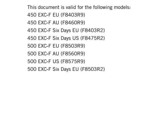 KTM 2018 - 450 500 EXC-F Six Days - Service Workshop Repair Manual