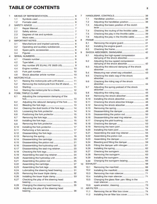 Husqvarna 2015 - FE 350 350s- Service Workshop Repair Manual