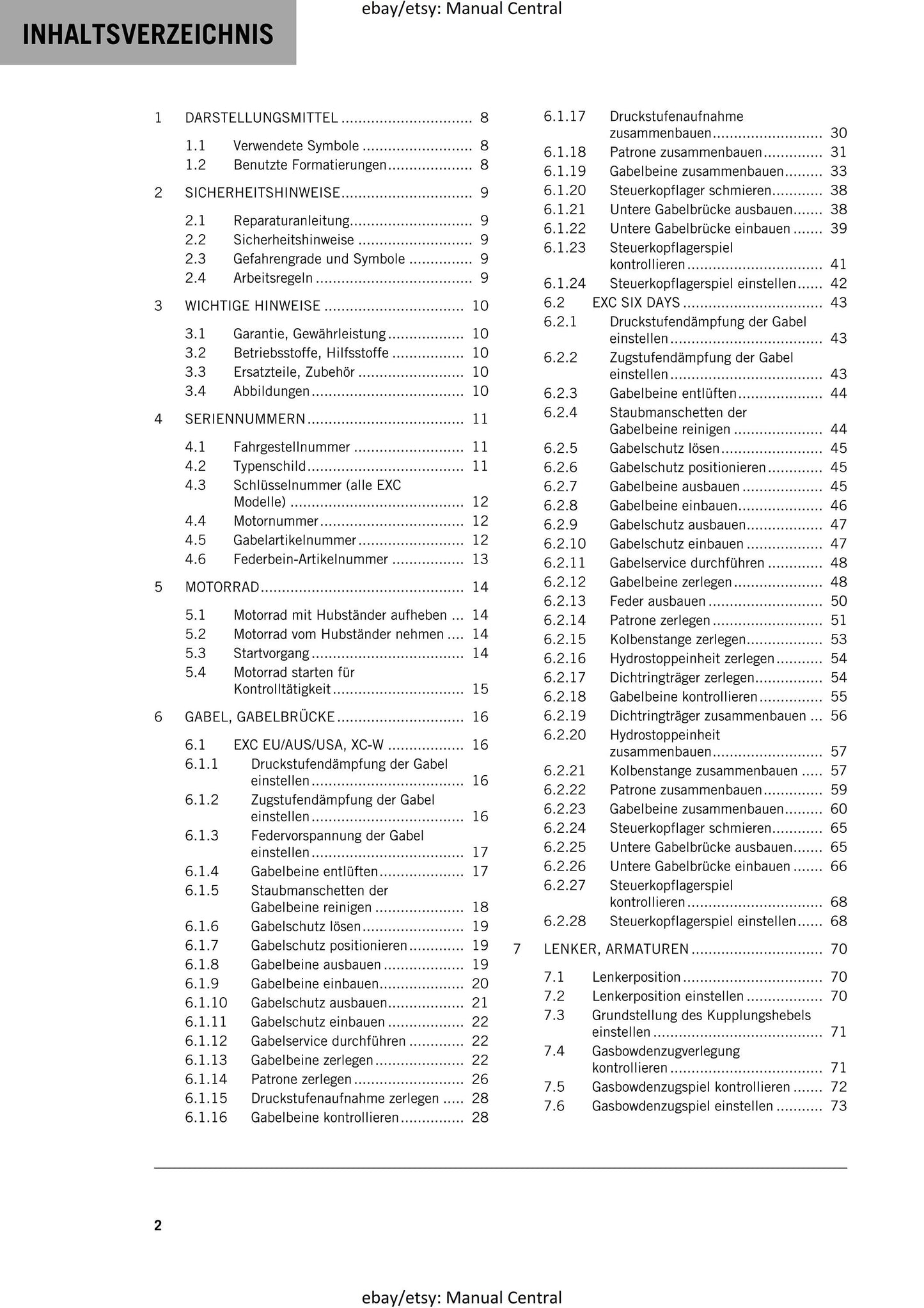 German Language - KTM 2014 - 450 500 Exc Six Days Xc-w - Reparaturanleitung - Service Workshop Repair Manual
