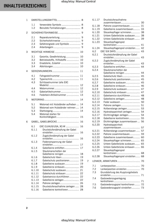 German Language - KTM 2014 - 450 500 Exc Six Days Xc-w - Reparaturanleitung - Service Workshop Repair Manual