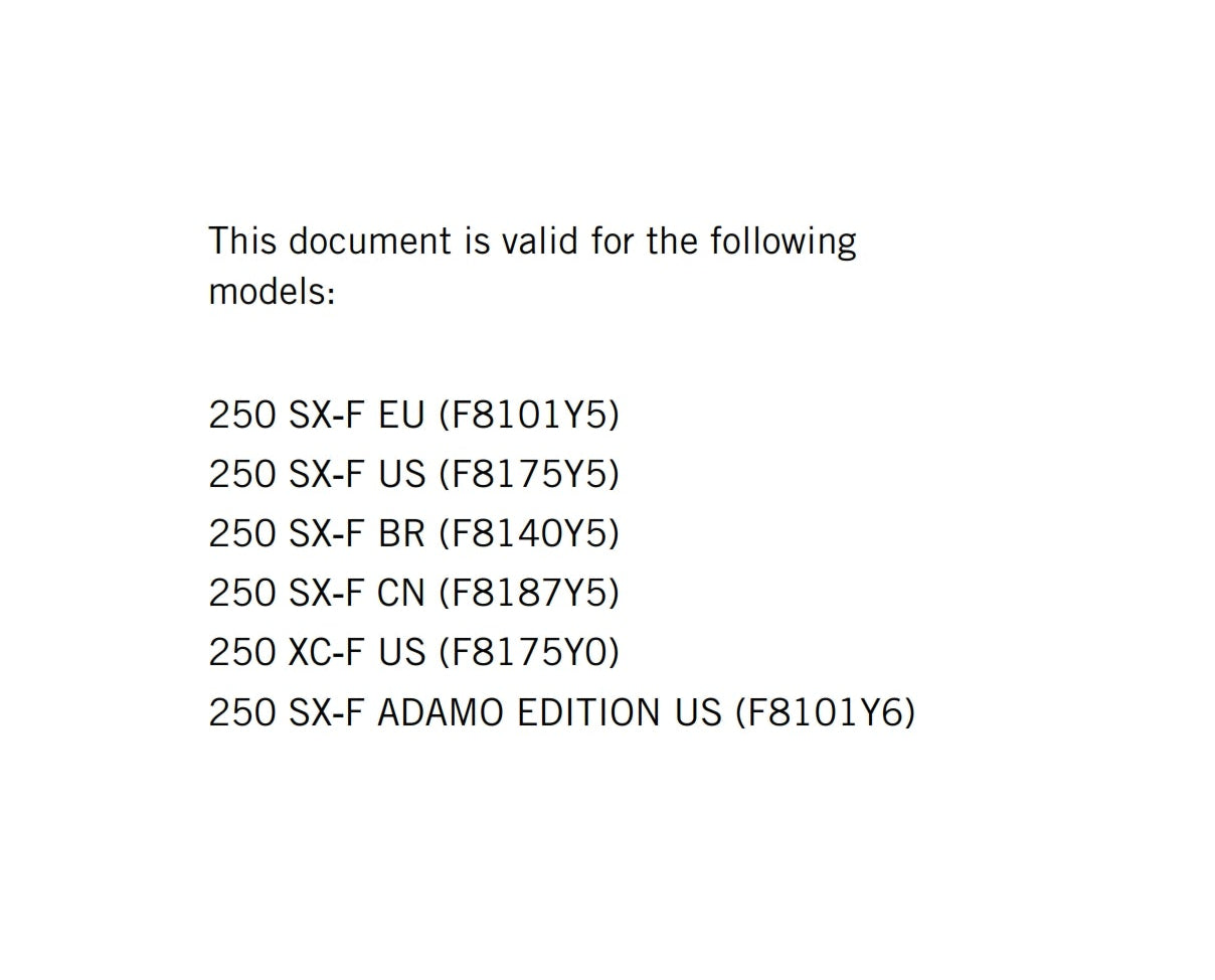 KTM 2025 - 250 SX-F XC-F Adamo Edition - Service Workshop Repair Manual