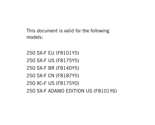 KTM 2025 - 250 SX-F XC-F Adamo Edition - Service Workshop Repair Manual