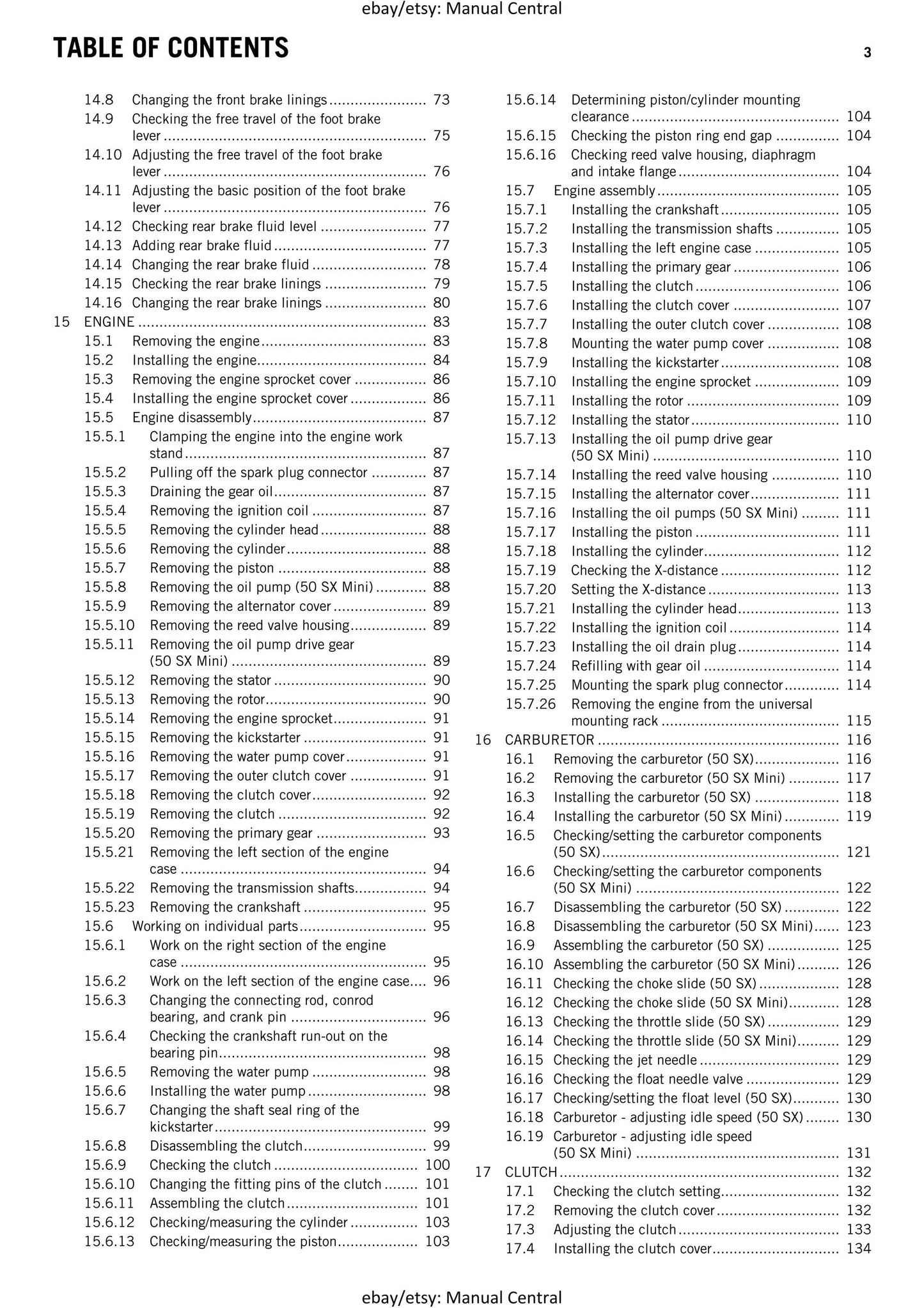 KTM 2015 - 50 SX MINI - Service Workshop Repair Manual