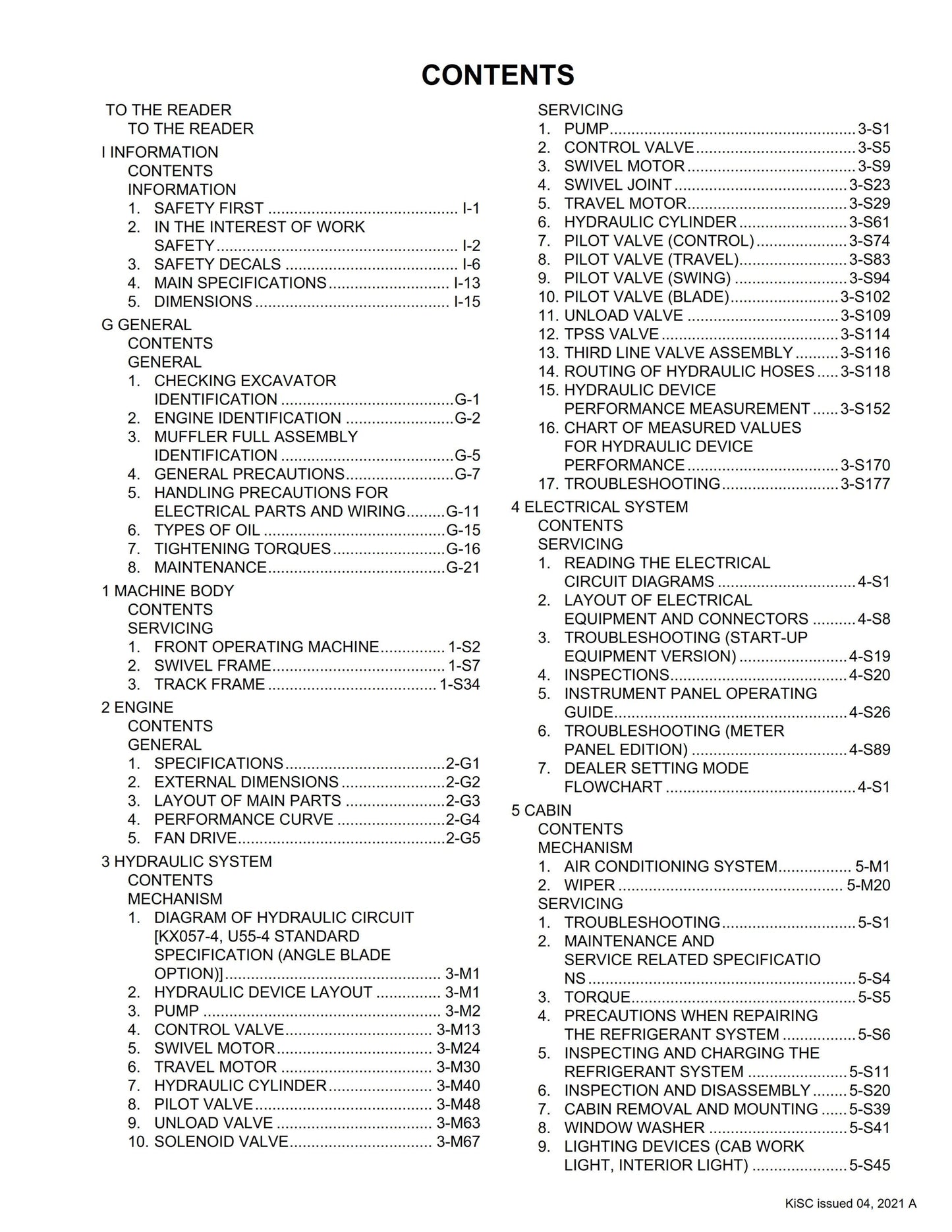 Kubota Excavator - KX057-4 U55-4 - Minor Change Edition 2021 - Service Chapter - Workshop Service Repair Manual