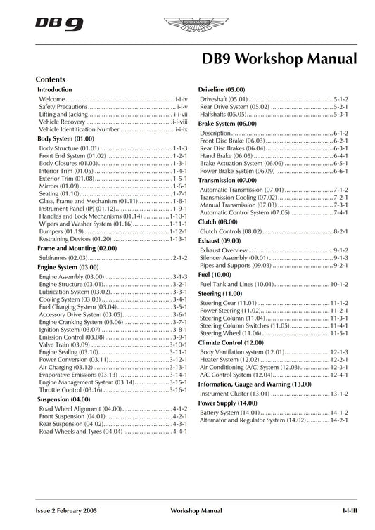 Aston Martin DB9 & Volante - Issue 2 - Workshop Service Repair Manual