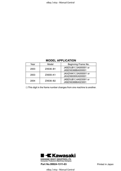 Kawasaki Ninja ZX-6R ZX-6RR - 2003 2004 - Workshop Service Repair Manual