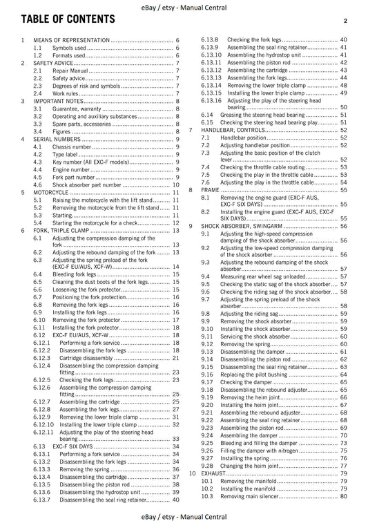 KTM 2013 - 250 Exc-f Six Days Xcf-w - Workshop Service Repair Manuals