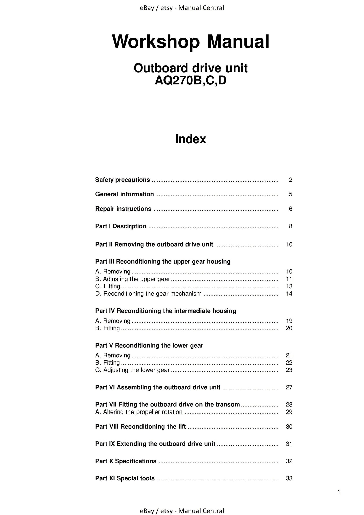 Volvo Penta - Drive - Aquamatic 270 - Workshop Service Repair Manual
