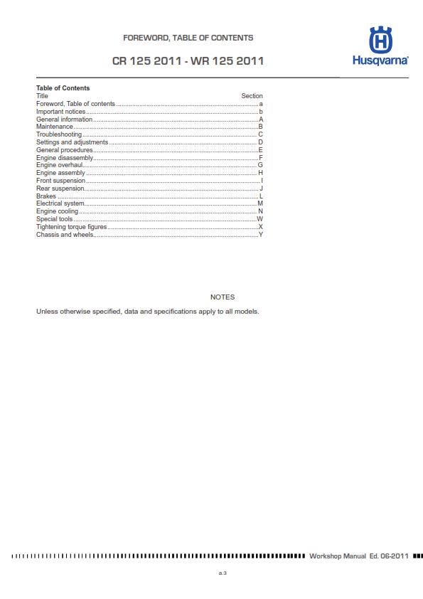 Husqvarna 2011 2012 2013 - CR WR 125 - Service Workshop Repair Manual