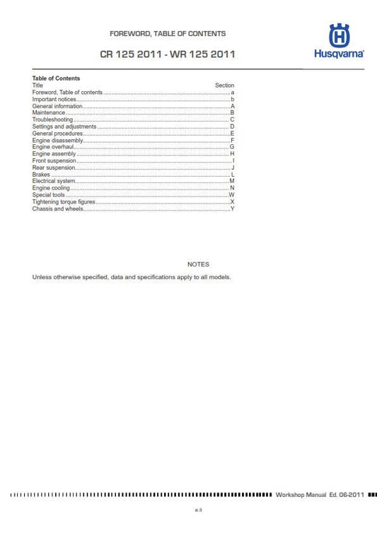 Husqvarna 2011 2012 2013 - CR WR 125 - Service Workshop Repair Manual
