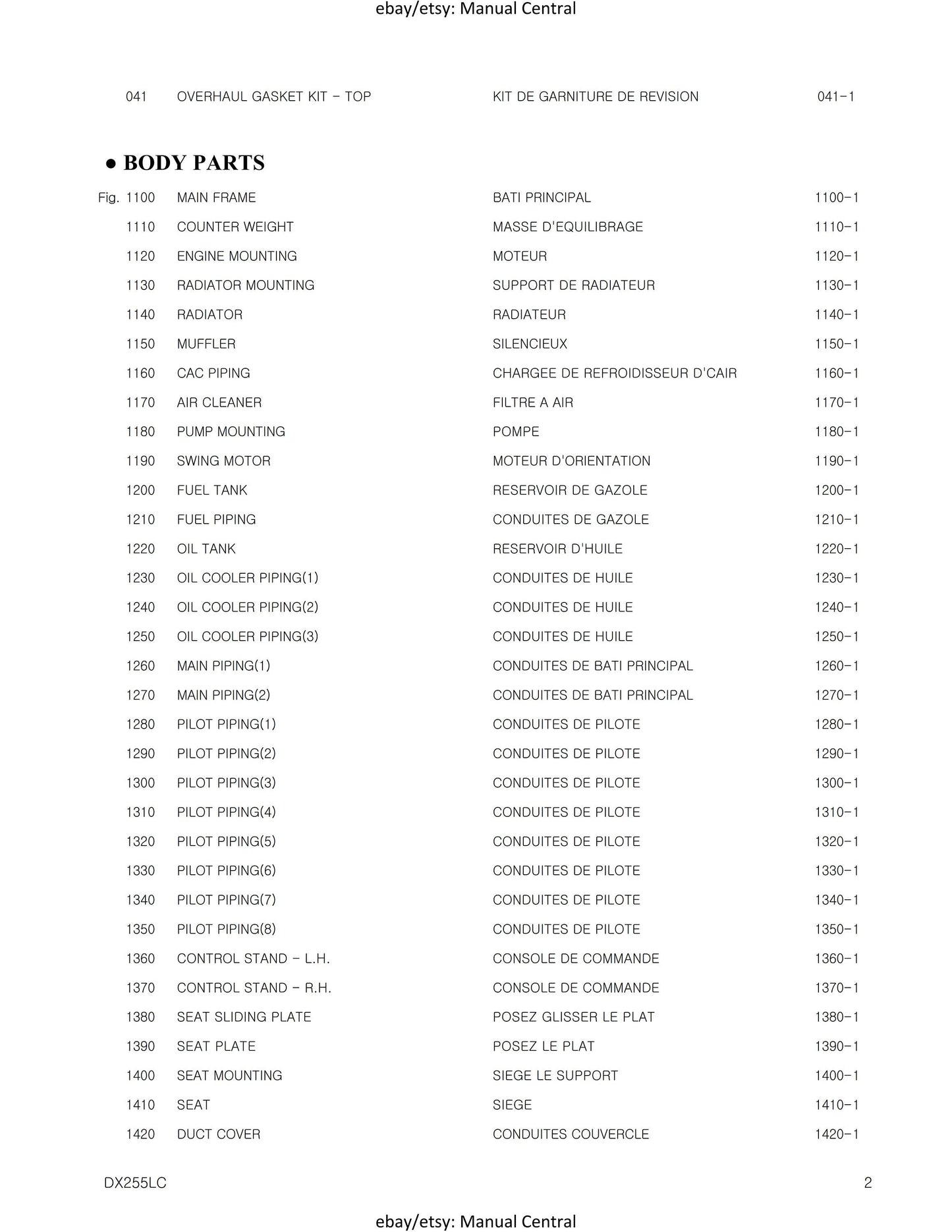 Doosan - Parts Book - DX225LC - Serial number 5001 to 5432