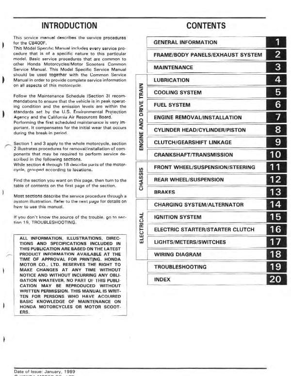 Honda CB400F CB1 - 1989 edition  - Workshop Service Repair Manual