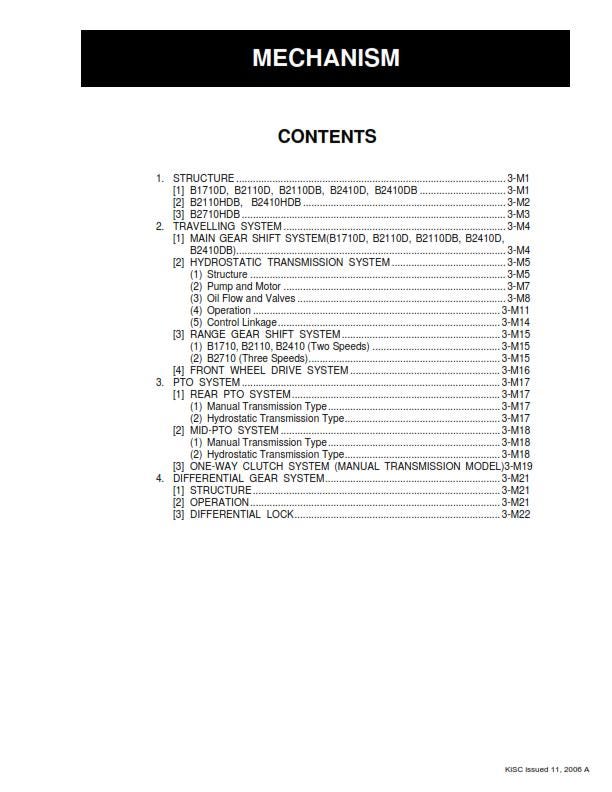Kubota Tractor - B1710 B2110 B2410 B2710 - Workshop Service Repair Manual - 2006 Edition