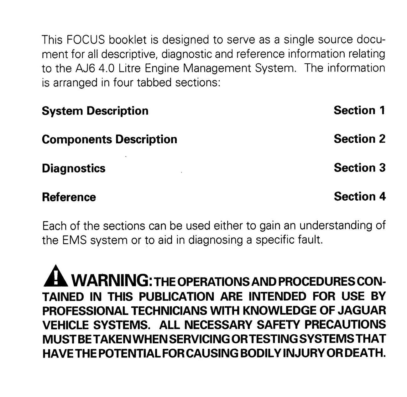 Jaguar Aj6 4.0L Engine Management System OBD I - Diagnostic Guide