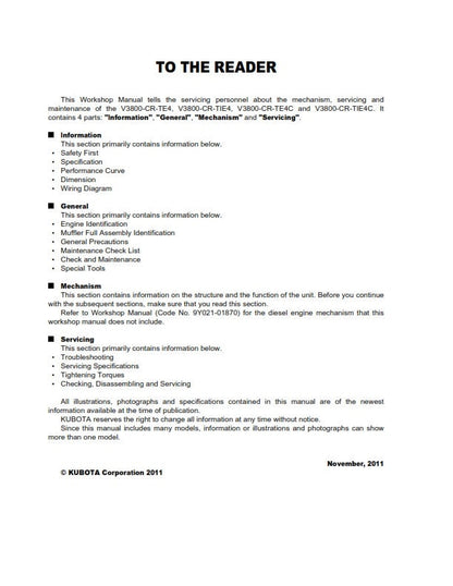 Kubota Diesel Engine - v3800-cr-te4 v3800-cr-tie4 v3800-cr-te4c v3800-cr-tie4c - Workshop Service Repair Manual