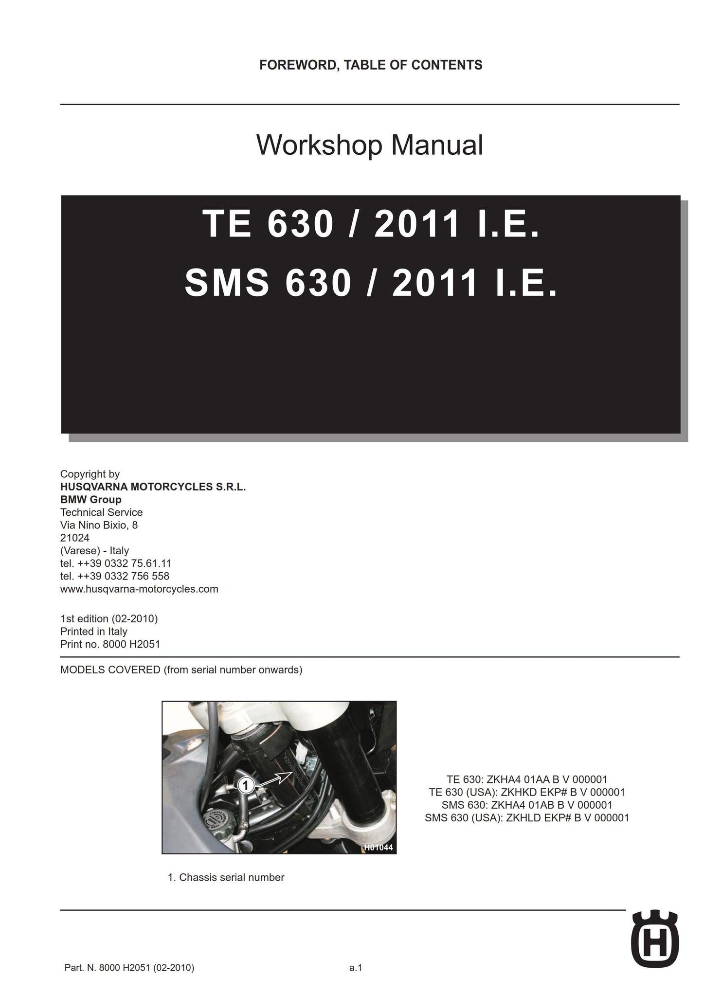 Husqvarna 2011 - TE Sms 630 - Service Workshop Repair Manual