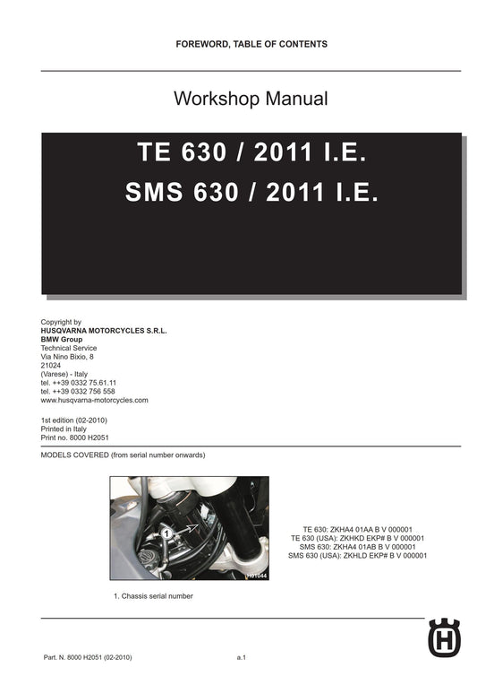 Husqvarna 2011 - TE Sms 630 - Service Workshop Repair Manual