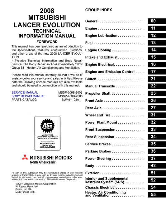 Mitsubishi Lancer Evolution Evo 10 X - 2008 Ediiton - Technical Information Manual