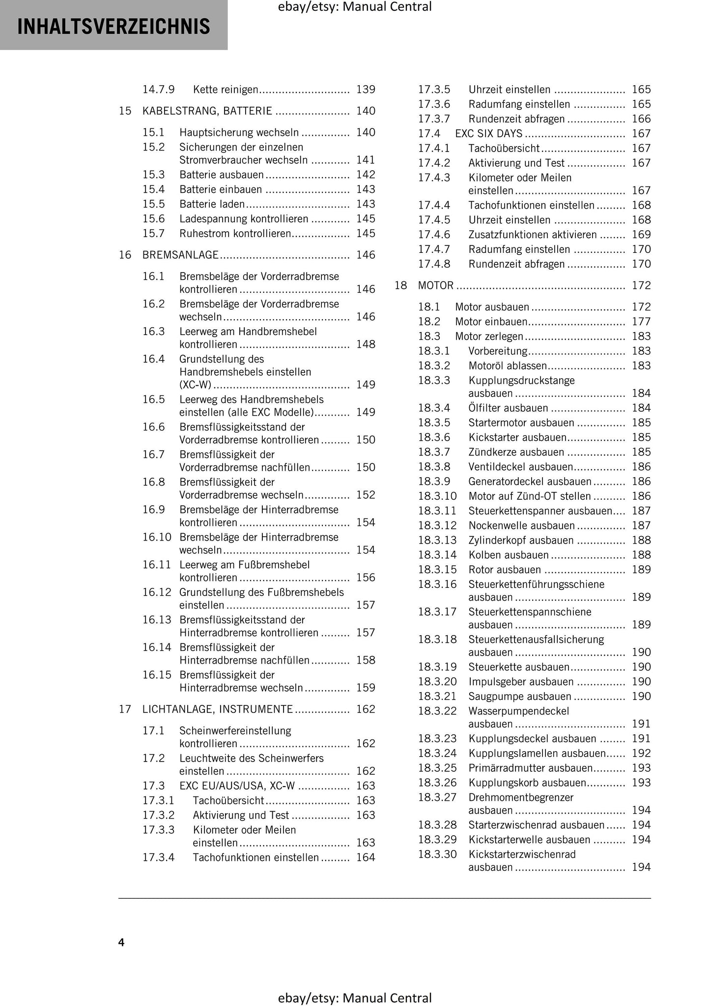 German Language - KTM 2014 - 450 500 Exc Six Days Xc-w - Reparaturanleitung - Service Workshop Repair Manual