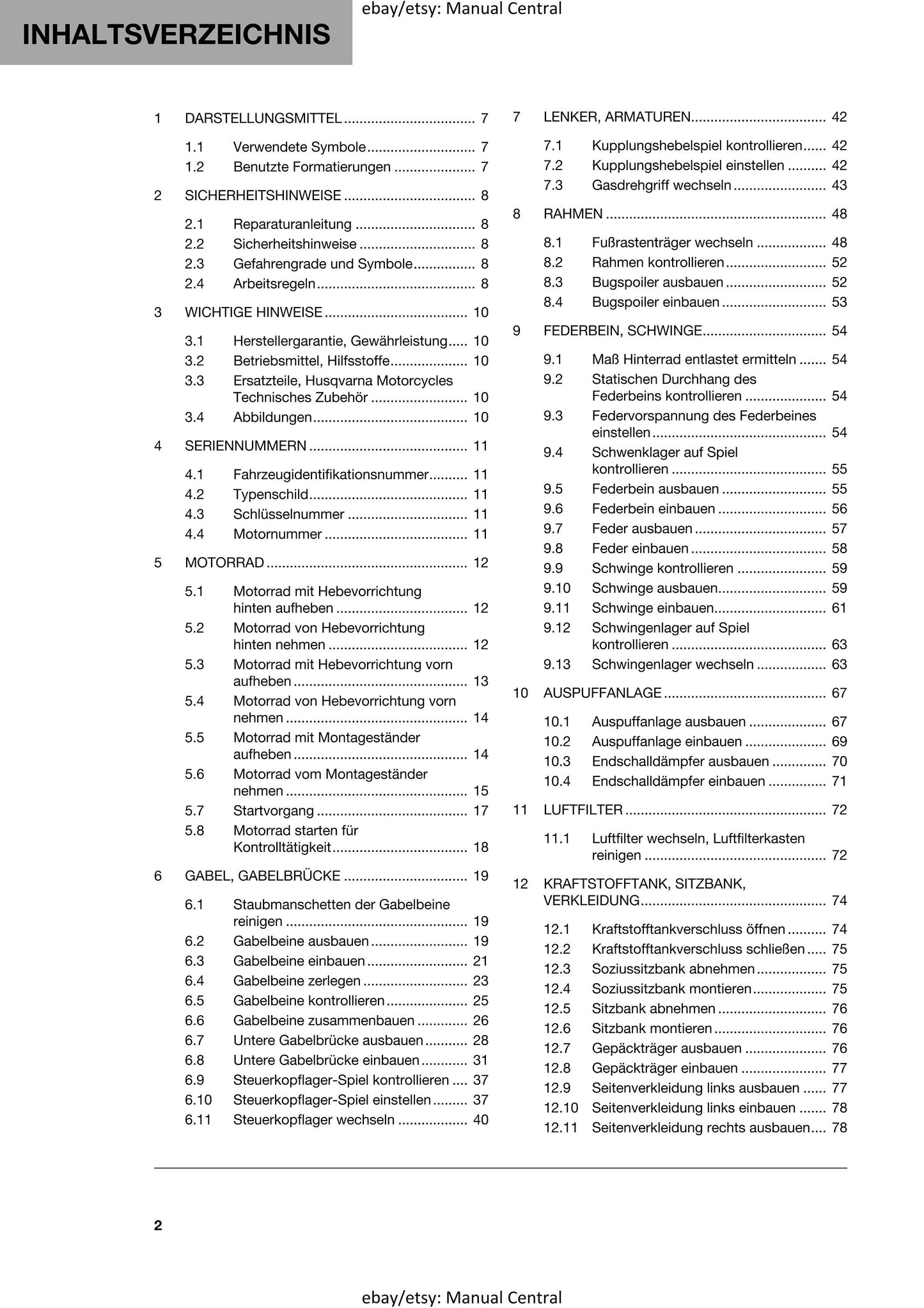 German Language - Husqvarna 2021 - Svartpilen 125 - Reparaturanleitung