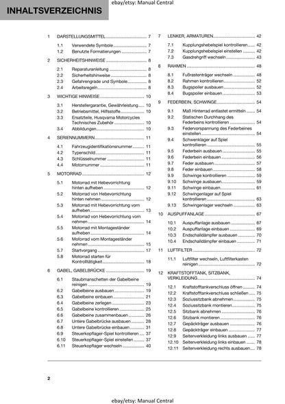 German Language - Husqvarna 2021 - Svartpilen 125 - Reparaturanleitung
