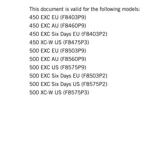 KTM 2016 - 450 500 EXC Six Days Xc-w - Service Workshop Repair Manual