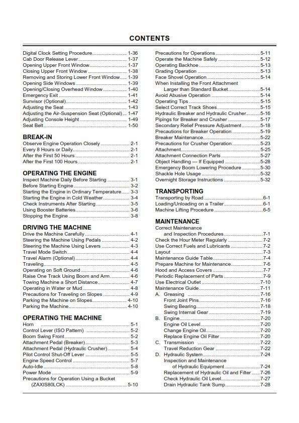 Hitachi Zaxis - 70 70lc 80sb 80sblc 85us - Operators Manual - Excavator