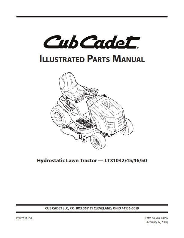 Cub Cadet - Illustrated Parts Manual - Hydrostatic Lawn Tractor - LTX1042 LTX1045 LTX1046 LTX1050