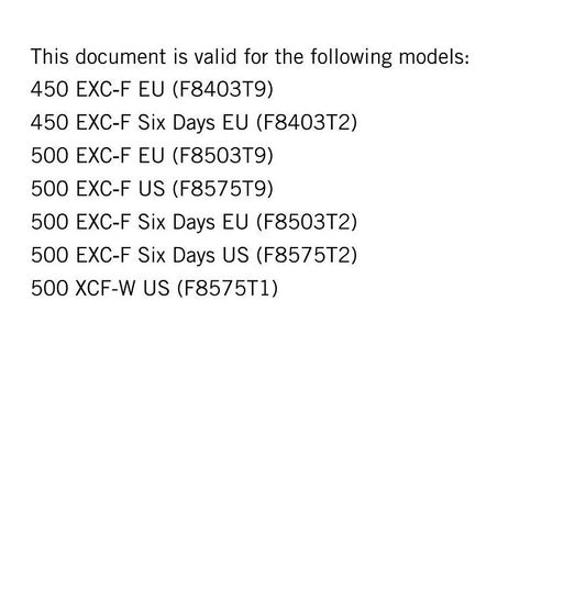 KTM 2020 - 450 500 Exc-f Six Days Xcf-w - Service Workshop Repair Manual