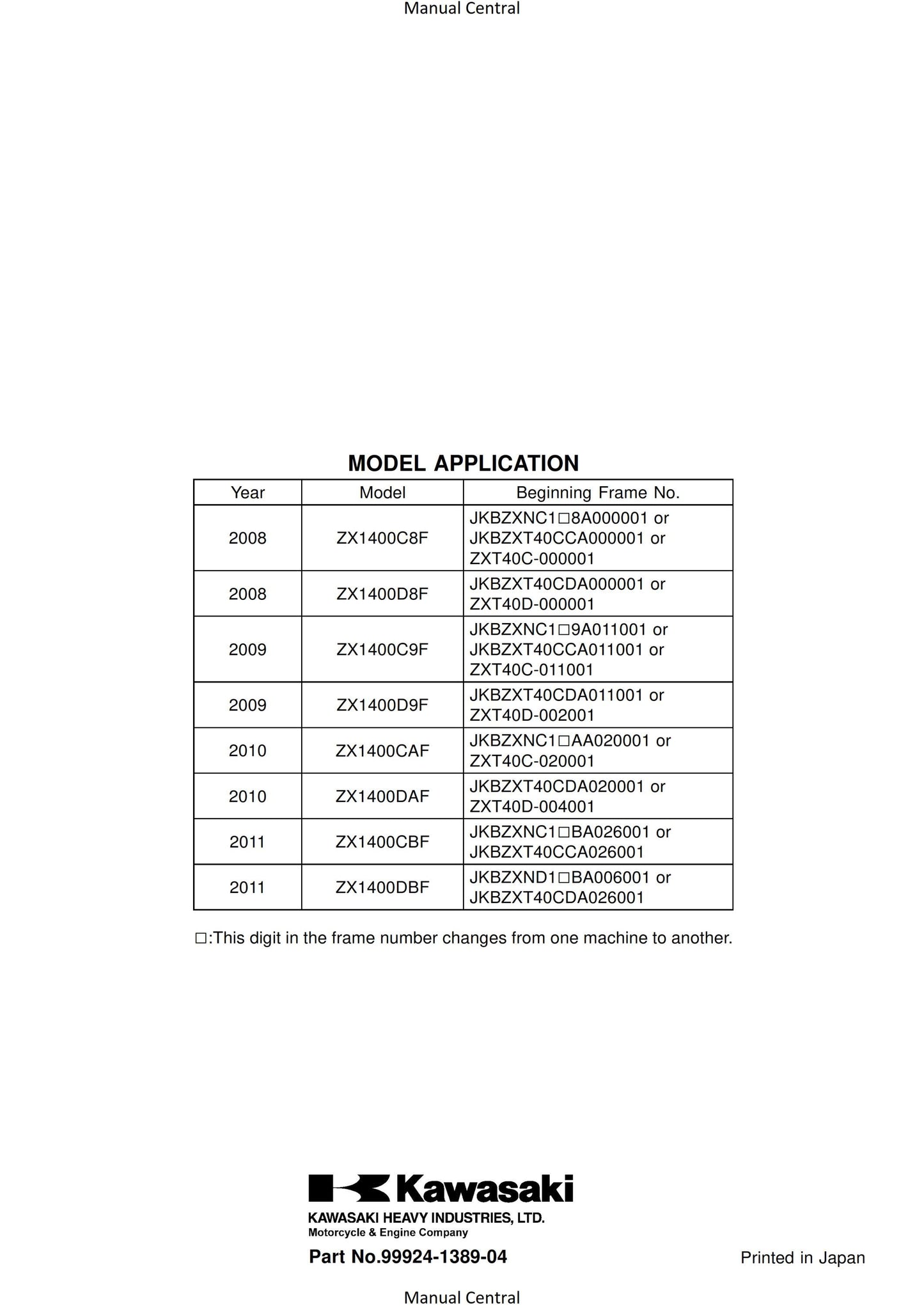 Kawasaki ZZR1400 ZZR 1400 ABS Ninja ZX-14 - 2008 2009 2010 2011 Workshop Service Repair Manual
