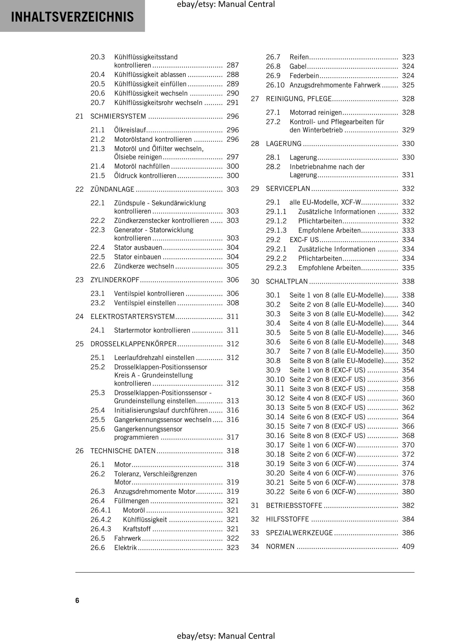 German Language - KTM 2023 - 450 500 Exc-f Six Days Xcf-w - Reparaturanleitung - Service Workshop Repair Manual
