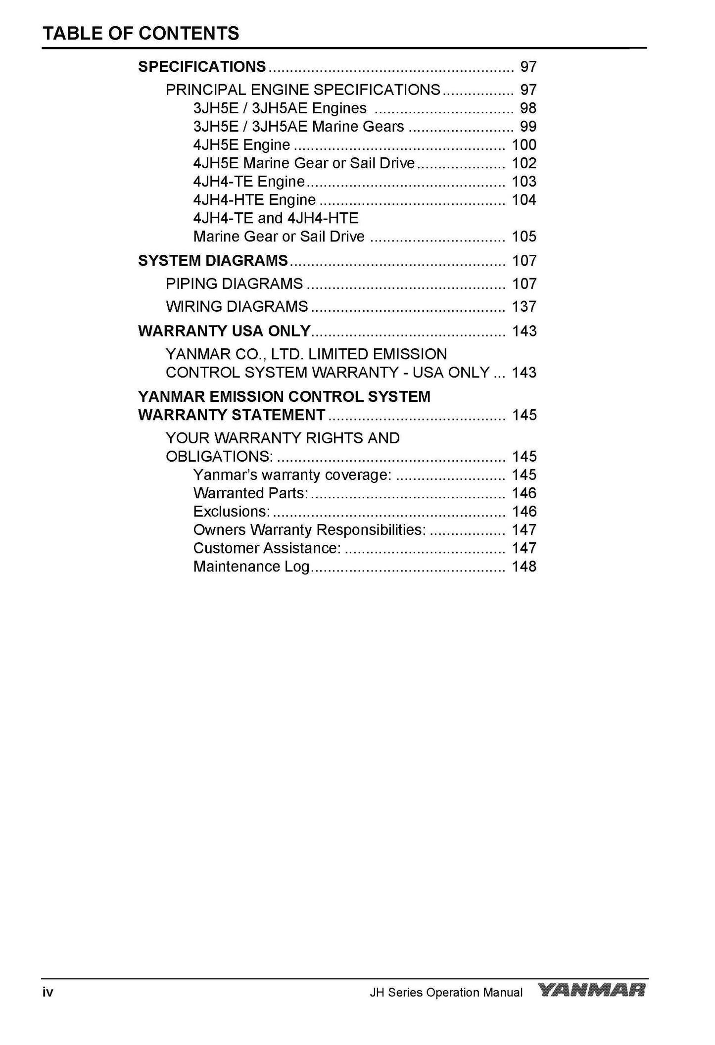 Yanmar Marine Engine -  3JH5E 3JH5AE 4JH5E 4JH4-TE 4JH4-HTE