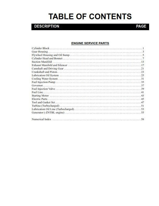 Yanmar 4TNV98 4TNV98T ZNMS ZNTBL - Engine Parts Manual